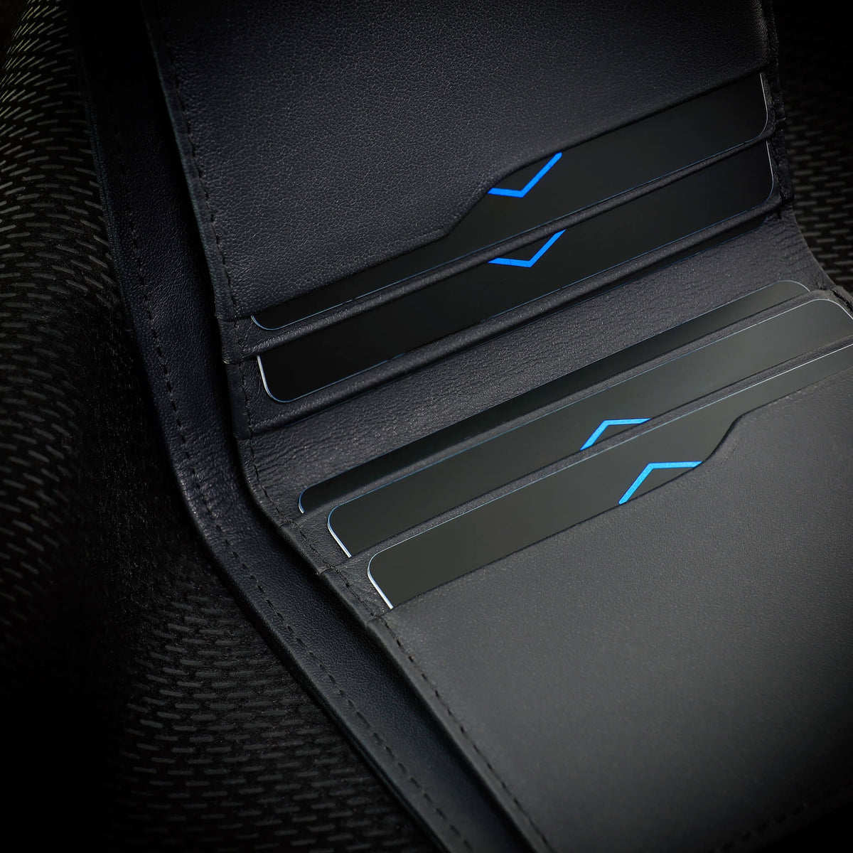 Close-up of a COLDFIRE Flex One carbon fiber bifold wallet interior - the most durable bifold wallets for everyday carry 2026