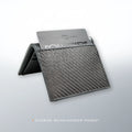 COLDFIRE Flex wallet outside quick-access pocket holding a COLDFIRE metal card, woven flexible carbon front panel