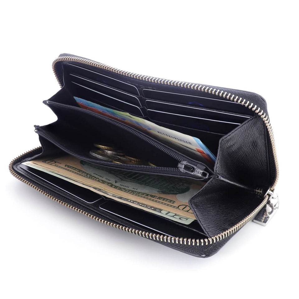 Women's Leather Zip Around Clutch Wallet - Dark Silver - Color Vibes - COLDFIRE