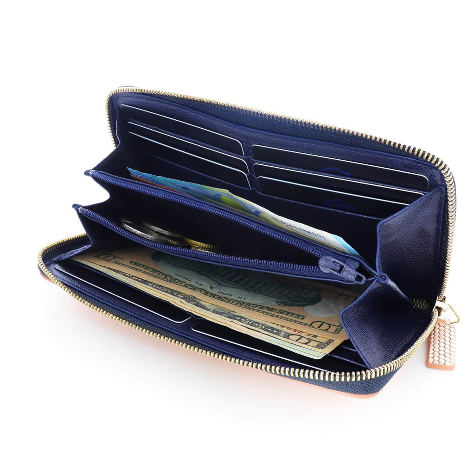 Women s Leather Zip Around Clutch Wallet Rose Gold Color Vibes