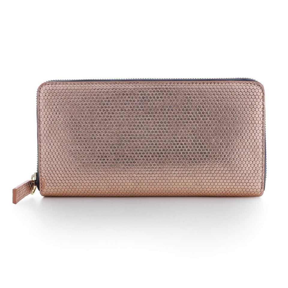 Women's Leather Zip Around Clutch Wallet - Rose Gold - Color Vibes - COLDFIRE