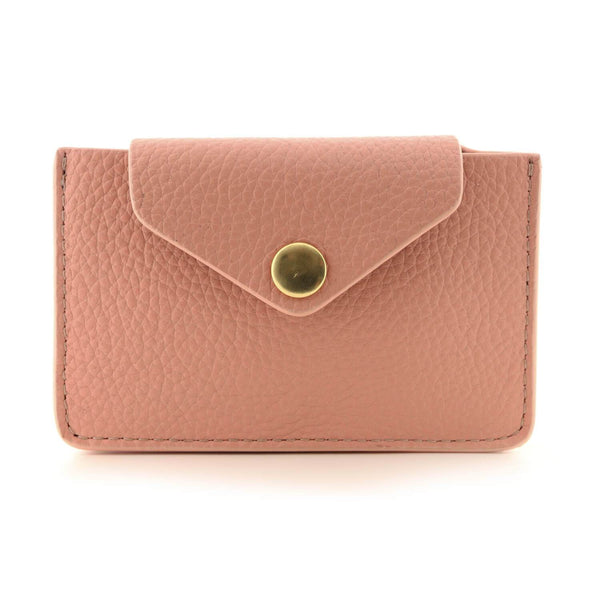 Women's Small Card Case Wallet with Flap. Mini Credit Card Holder. Soft Candy Pink Leather