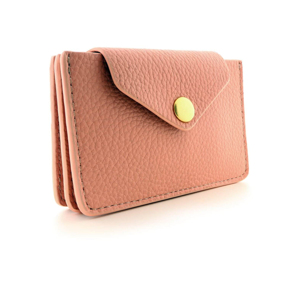 Women's Small Card Case Wallet with Flap. Mini Credit Card Holder. Soft Ash Rose Leather