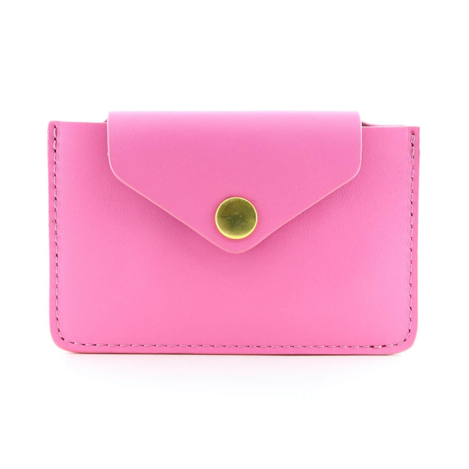 Women's Small Card Case Wallet with Flap - Soft Candy Pink Leather –  COLDFIRE